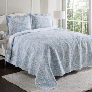 Laura Ashley Connemara Blue Reversible Cotton 3 piece Quilt Set