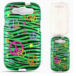Cell Armor SAMI747 PC JELLY TE320 S Hybrid Fit On Jelly Case for Samsung Galaxy S3   Retail Packaging   Trans. Peace Signs on Green Zebra Cell Phones & Accessories