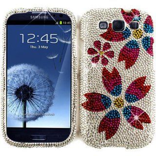 Cell Armor I747 SNAP FD189 Snap On Case for Samsung Galaxy SIII   Retail Packaging   Full Diamond Crystal, Three Flowers on White Cell Phones & Accessories