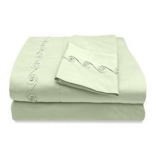 Veratex Grand Luxe 300 Thread Count Egyptian Cotton Sateen Sheet Set With Chenille Embroidered Swirl Design Green Size Twin