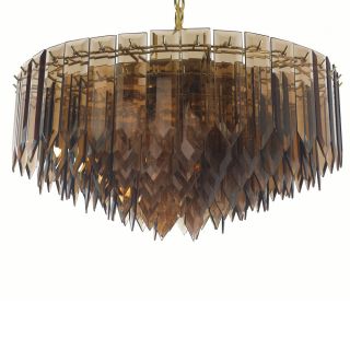 7 light Polished Brass/ Amber Glass Contemporary Chandelier