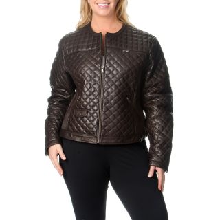 Excelled Womens Plus Size Brown Quilted Leather Jacket