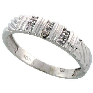 10k White Gold Mens Diamond Wedding Band Ring 0.05 cttw Brilliant Cut, 3/16 inch 5mm wide Jewelry