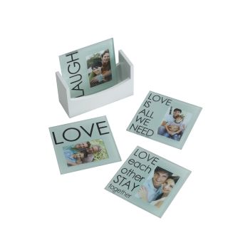 Melannco Melannco Glass Laugh, Love, Sentiment Photo Coasters (set Of 4) Black Size Other