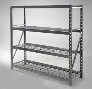 4 Shelf Storage Rack (Silver Powder Coat Finish) (72"H x 77"W x 24"D)   Garage Shelves