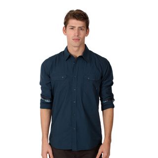 191 Unlimited Mens Slim Fit Blue Solid Woven Shirt