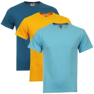 Fruit of the Loom/Jerzees Mens 3 Pack T Shirts   XXL   Turquoise/Light Turquoise/Sun       Clothing