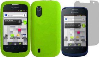 For ZTE Concord V768 Silicone Jelly Skin Cover Case Neon Green+LCD Screen Protector Cell Phones & Accessories