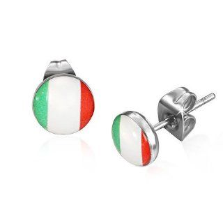E769 7mm Stainless Steel Flag Of Italy Circle Stud Earrings Mission Jewelry