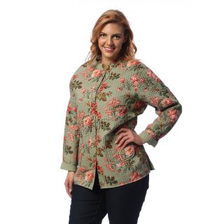 La Cera Womens Plus Size Sage Quilted Mandarin Collar Jacket