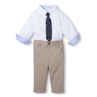 G Cutee Newborn Boys 3 Piece Shirtzie, Pant and Neck Tie   White/Tan 12 M