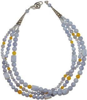 Blue and Yellow Chalcedony Gemstone Necklace, 20 Inches Jewelry