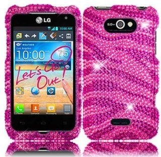 Bundle Accessory for Metropcs Lg Motion Ms770   Pink Zebra Designer Rhinestone Hard Case Cover + Lf Stylus Pen + Lf Screen Wiper Cell Phones & Accessories
