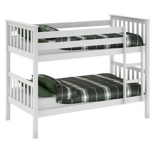 Corliving White Painted Solid Wood Single Bunk Bed White Size Twin