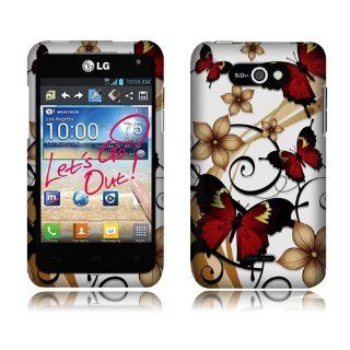 LG Motion 4G MS770 Butterflies With Flower Rubberized Cover Cell Phones & Accessories