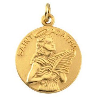 14K Yellow Gold St. Agatha Patron Saint of Foundry Workers, Nurses and Breast Cancer Medal Jewelry
