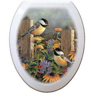 Comfort Seats C1B4E2 773 00OB Linda's Chickadees Elongated Toilet Seat with Oil Rubbed Bronze Alloy Hinge, White    
