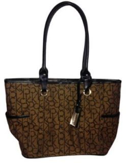 Calvin Klein Signature Print Tote Style H2CAF774 (Dark Brown) Shoes