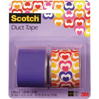 Scotch Duct Tape 1.42x5yd 2 Rolls/pkg hearts And Solid Purple