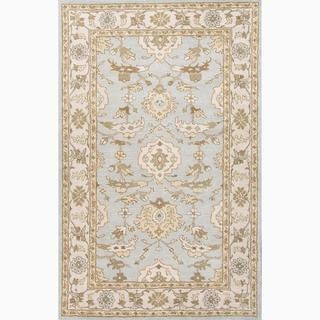 Hand made Blue/ Ivory Wool Easy Care Rug (3.6x5.6)