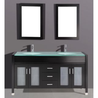 Legion Furniture Tempered Glass 71 inch Double Sink Top And Bathroom Vanity With Dual Matching Wall Mirrors In Espresso Finish Espresso Size Double Vanities