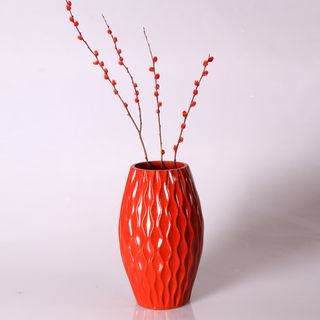 Contemporary 12 inch Red Wood Vase