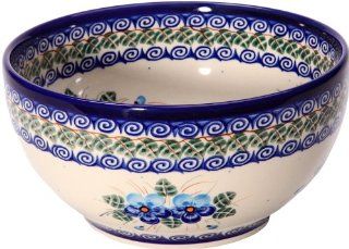 Polish Pottery Ceramika Boleslawiec,  0410/162, Bowl 19, 5 1/4 Cups, Royal Blue Patterns with Blue Pansy Flower Motif Kitchen & Dining