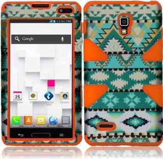 For LG Optimus L9 P769 MS769 P760 Dynamic Orange Silicone With Mint Green Aztec Tribal Hard Impact Hybrid Fusion Tuff Double Layer Cover Case Cell Phones & Accessories