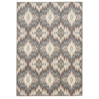 Abstract Ikat Ivory/ Blue Area Rug (53 X 73)