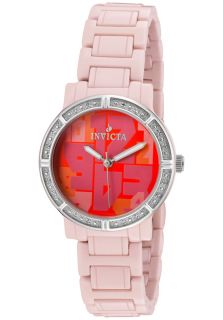 Invicta 10276  Watches,Womens Ceramics White Diamond Red Dial Pink Ceramic, Casual Invicta Quartz Watches