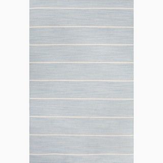 Hand made Stripe Pattern Blue/ Ivory Wool Rug (4x6)