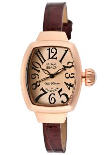 Glam Rock MBD27082  Watches,Womens Miami Beach Art Deco Beige Dial Brown Genuine Leather, Casual Glam Rock Quartz Watches