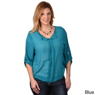 Journee Collection Journee Collection Juniors Contemprorary Plus Hi lo Chiffon Top Blue Size S (1  3)