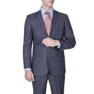 Mens Slim Fit Charcoal Grey Windowpane 2 button Suit