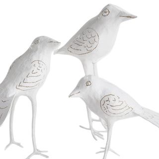 Hand crafted White Paper Mache Birds (set Of 3)