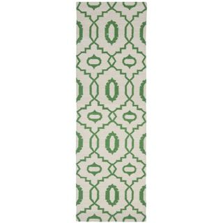 Safavieh Hand woven Dhurries Ivory/ Green Wool Rug (26 X 12)
