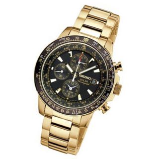 Mens Seiko Solar Alarm Gold Tone Stainless Steel Watch with Round
