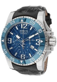 Invicta 10911  Watches,Mens Excursion/Reserve Chronograph Blue Textured Dial Black Genuine Leather, Chronograph Invicta Quartz Watches