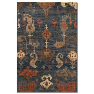 Hand knotted Bali Jute Weather Blue/ Rust Area Rug (8 X 10)