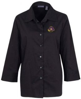 NCAA East Carolina Pirates Women's Solid Three Quarter Sleeve Button Front Blouse  Sports Fan Apparel  Clothing
