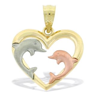 Dolphin Heart Necklace Charm in 10K Tri Tone Gold   Zales