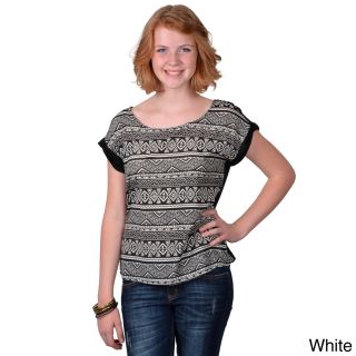 Journee Collection Journee Collection Womens Short Sleeve Aztec Print Top White Size S (4  6)