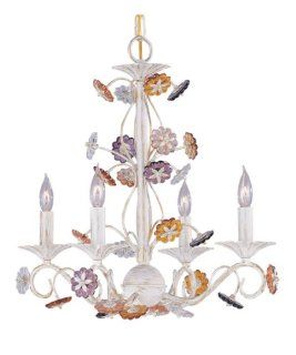 Crystorama 5414 AW Retro Collection 4 Light Mini Chandelier, Antique White Finish with Colored Crystal Rosettes    
