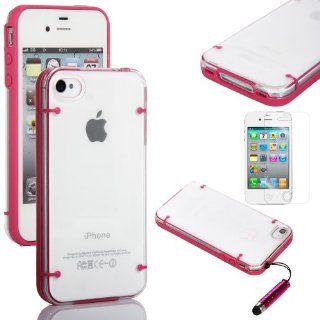 ATC Transparent With Rose Red Bumper Frame Hybrid Snap on Hard Case Cover for Apple iPhone 4 4S, Screen Protector set & Stylus Pen Included Cell Phones & Accessories
