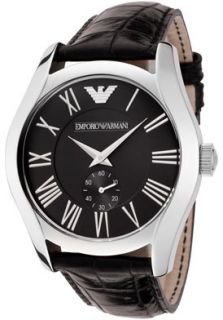 Emporio Armani AR0643  Watches,Mens Classic Black Dial Black Embossed Leather, Casual Emporio Armani Quartz Watches