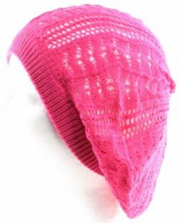 Thin Knit Pattern Beret Hat for Fashionable Women, Summer and Spring, Hot Pink