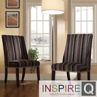 Inspire Q Geneva Dark Tonal Stripe Wingback Hostess Chairs (set Of 2)