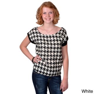Journee Collection Journee Collection Womens Short Sleeve Houndstooth Print Top White Size S (4  6)