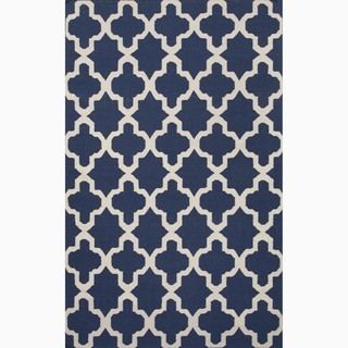 Hand made Moroccan Pattern Blue/ Ivory Wool Rug (2x3)