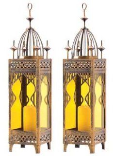 2 Arabian Palace Amber Candle Holder Lanterns
